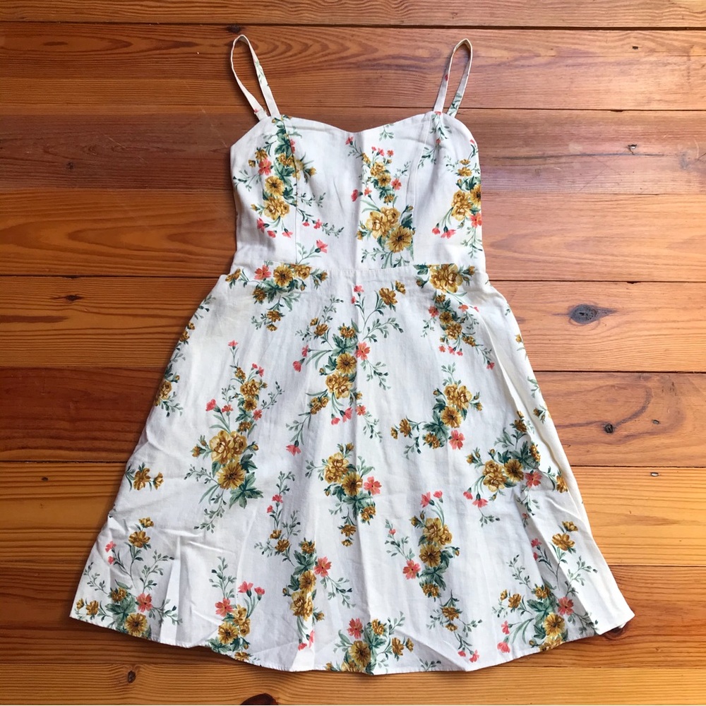 Old Navy Off White Yellow Floral Linen Cami Skater Dress, EUC, M - Picture 3 of 14